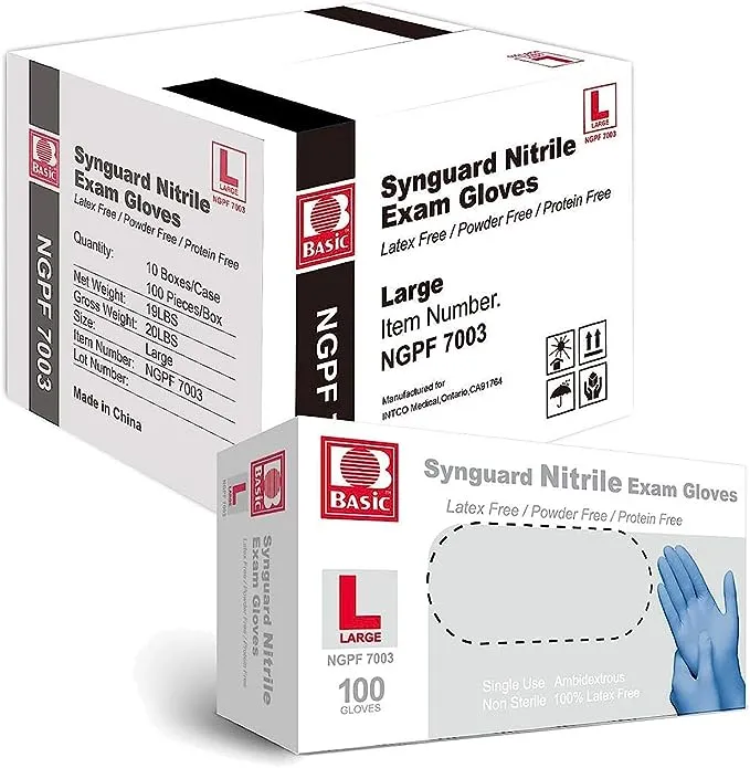 Basic Medical Nitrile Exam Gloves Latex-Free &amp; Powder-Free Syngaurd Blue/Blac...