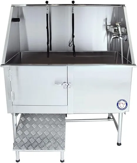 Flying Pig 50" Stainless Steel Pet Dog Grooming Bath Tub with Walk-in Ramp & Accessories (Right Door/Left Drain)