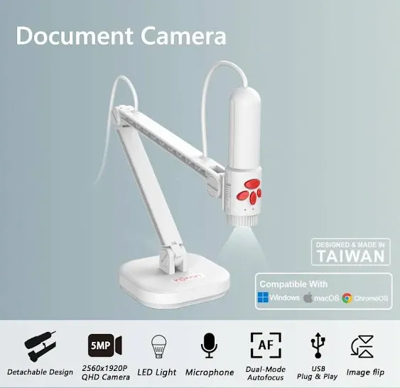 Ins-3 Detachable Usb Document Camera For Teachers, Built-in Mic,