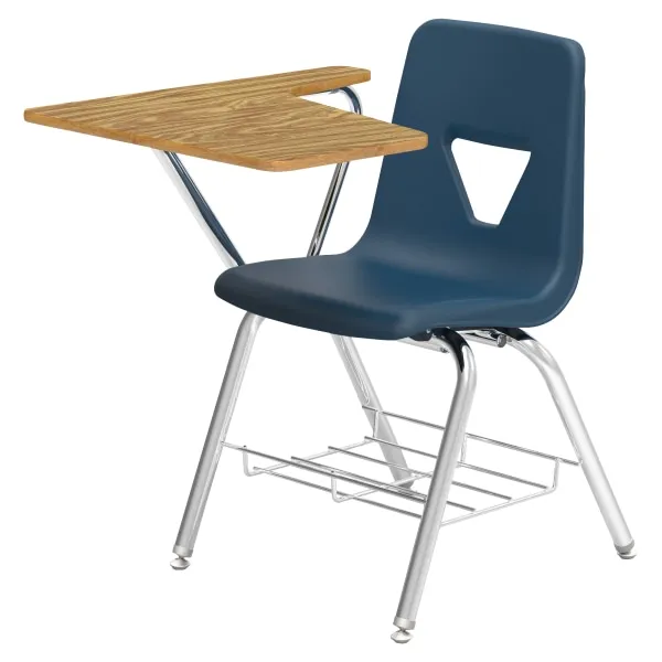 Lorell&reg; Classroom Student Combo Desk, Tablet-Arm, Navy/Medium Oak