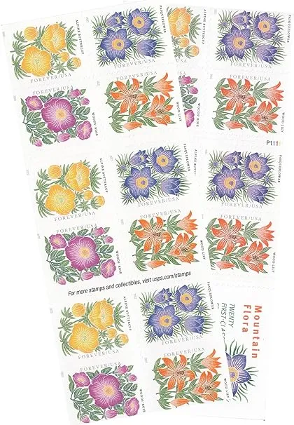 Mountain Flora USPS Forever Postage Stamp 1 Book of 20 US First Class Wedding Celebration Anniversary Flower Party (20 Stamps)