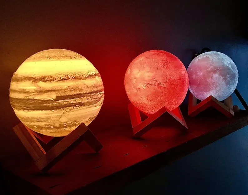 Planet Lamps with 16 Colors (Real Space Data Images) -  Remote and Stand included - 3D printed