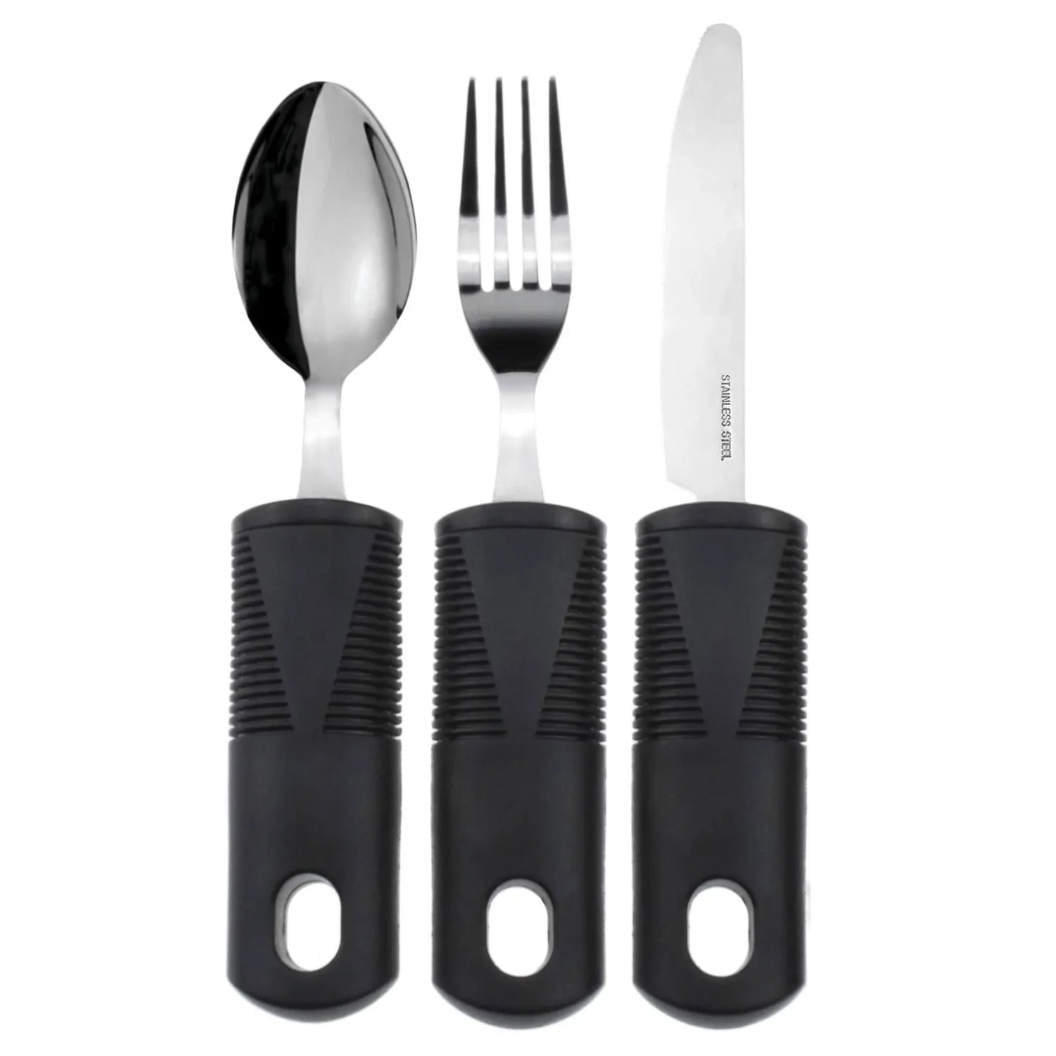 Vive Adaptive Utensil Set - Arthritis Aid Silverware for Parkinsons, Hand Tremors - Easy Grip for Shaking and Trembling Hands - Heavy Stainless Steel Spoon (Regular)