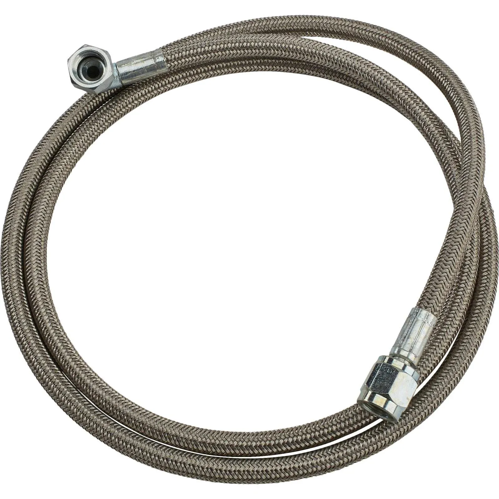 Steel Braided Turbo Oil Feed Line 48&#034; Length Hose -4AN 90 degree straight