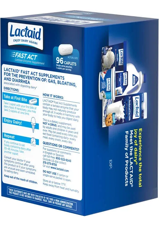 Lactaid Fast Act Lactose Intolerance Caplets, 60 Travel Packs of 1-ct.