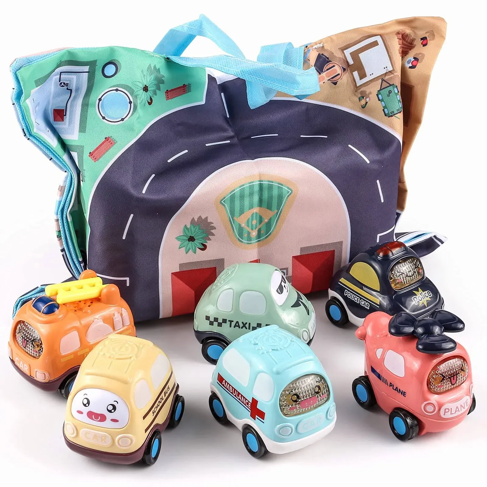 XQW Inertia Baby Toy Cars Gifts with Storage Bag, 6 Pcs Push and Go Kids Early Educational Toys for 1 2 3 Year Old Boys Girls, Birthday Gift for Toddlers