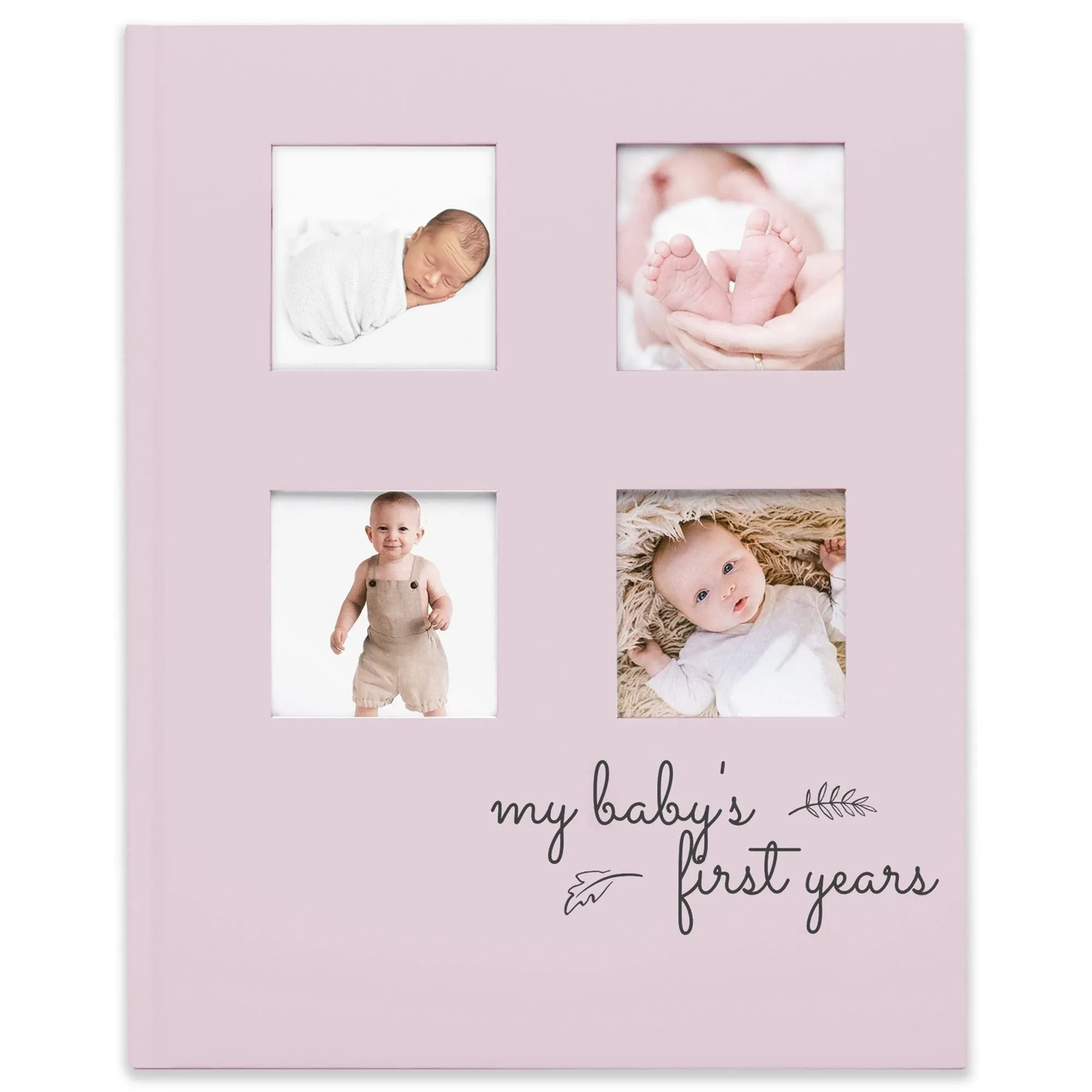 Baby Memory Book First 5 Years Journal - Modern Minimalist Hardcover 66 Pages First Year Milestone Newborn Journal for Boys, Girls - Baby Scrapbook - Baby Album And Memory Book (Mist Pink)