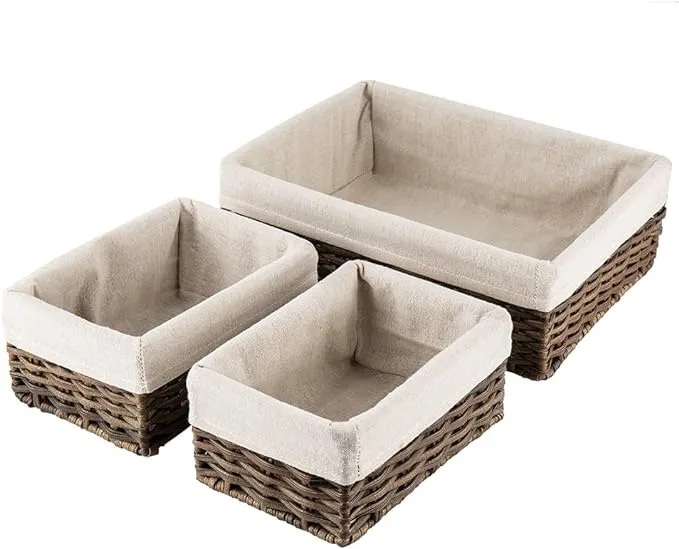 Hosroome Handmade Storage Basket Wicker Baskets for Organizing Shelf Baskets Woven Decorative Home Storage Bins Decorative Baskets Organizing Baskets Nesting Baskets(Set of 3,Beige)