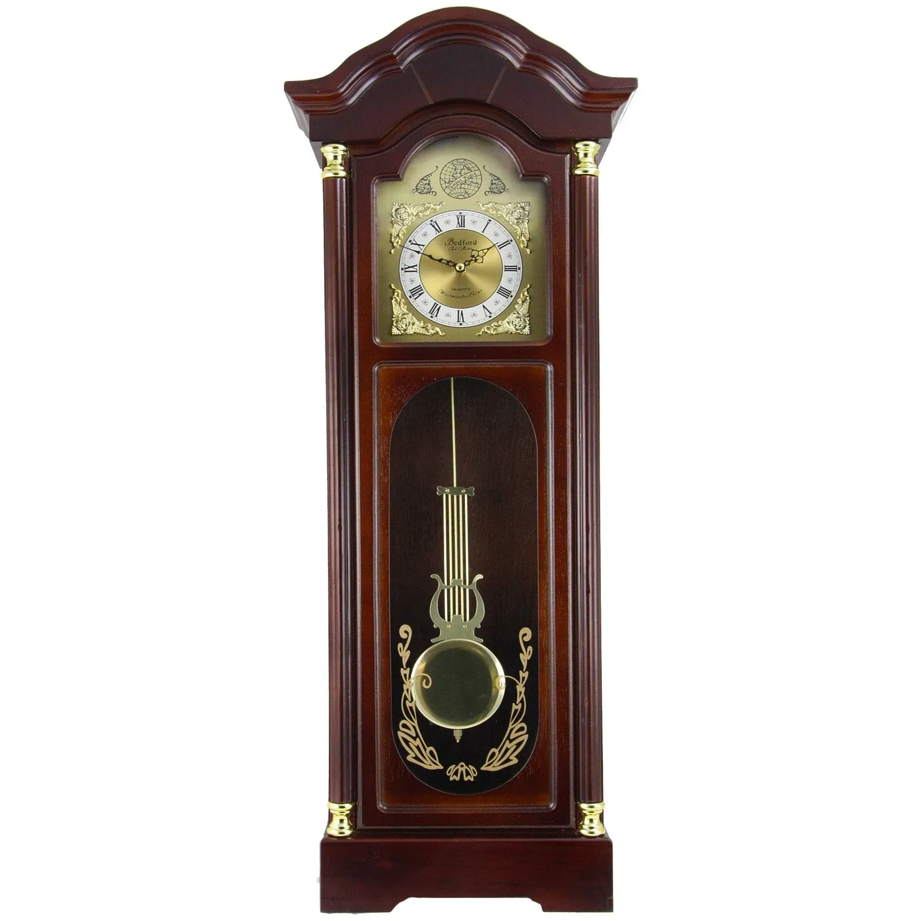 Bedford Clock Collection 33" Antique Cherry Oak Finish Chiming Wall Clock with