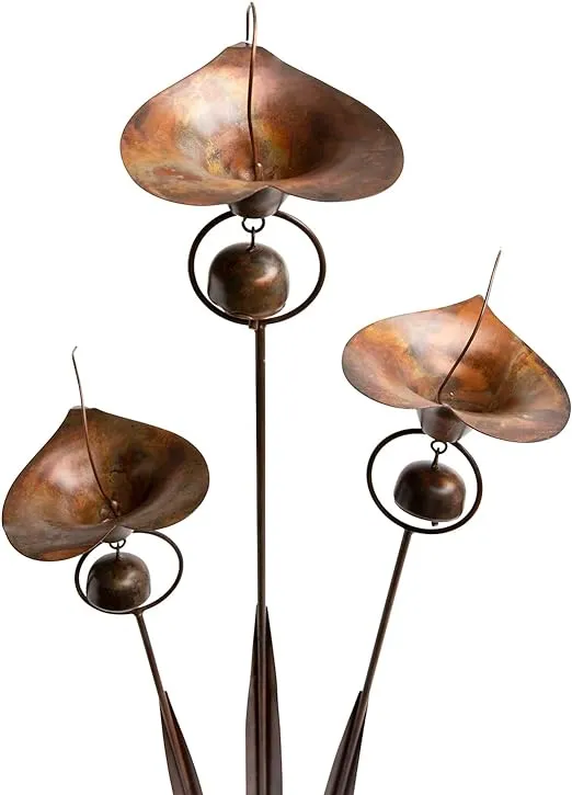 Happy Gardens Calla Lily Garden Stake with Bells | Bronze Outdoor Lillies Flower Decorations