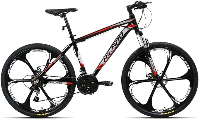 HILAND Mountain Bike, 3/6/Multi-Spokes, 21 Speeds Drivetrain, Aluminum Frame 26 Inch Wheels, Disc-Brake Bike for Men Women Men's MTB Bicycle