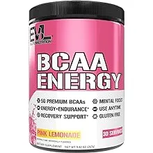 EVL BCAAs Amino Acids Powder - BCAA Energy Pre Workout Powder for Muscle Recovery Lean Growth and Endurance - Rehydrating Post Workout Recovery Drink with Natural Caffeine - Pink Lemonade