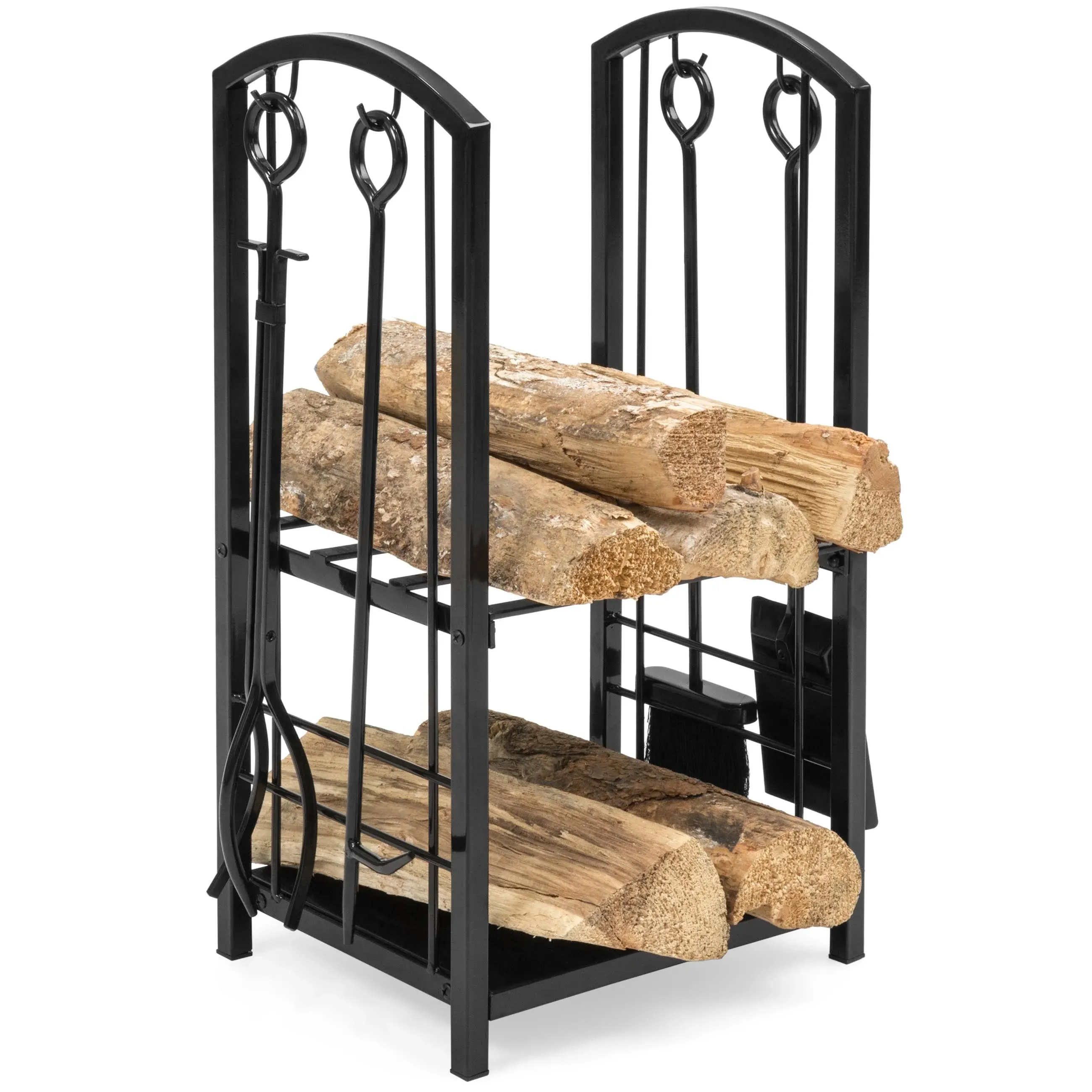 Best Choice Products Indoor/Outdoor Stackable Firewood Log Rack Holder Storage Set, Black