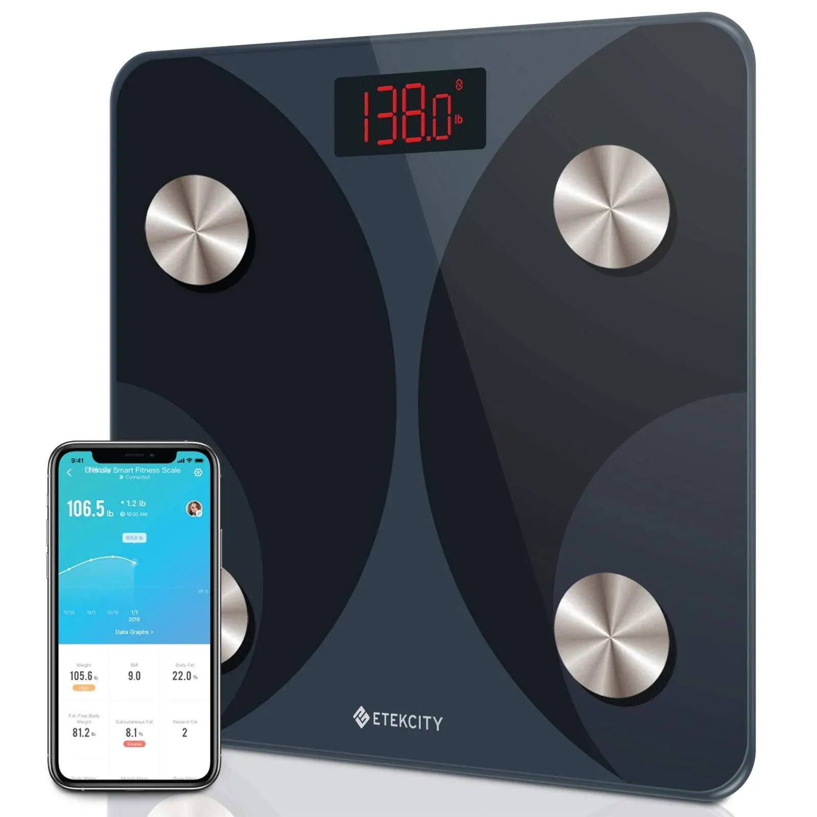 Etekcity Bathroom Scale for Body Weight, Digital Weighing Machine for People, Accurate & Large LCD Backlight Display, 6mm Tempered Glass, 400 lbs