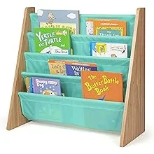 Humble Crew, Seafoam Green/Natural Kids Bookshelf 4 Tier Book Organizer