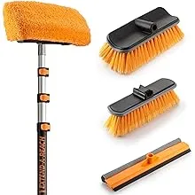 30-Foot Exterior House Cleaning Brush Set with 7-24 ft Extension Pole // Vinyl Siding Brushes with Telescopic Extendable Pole & Window Cleaning Squeegee Tool // The Ultimate Extension Scrub Brush Set