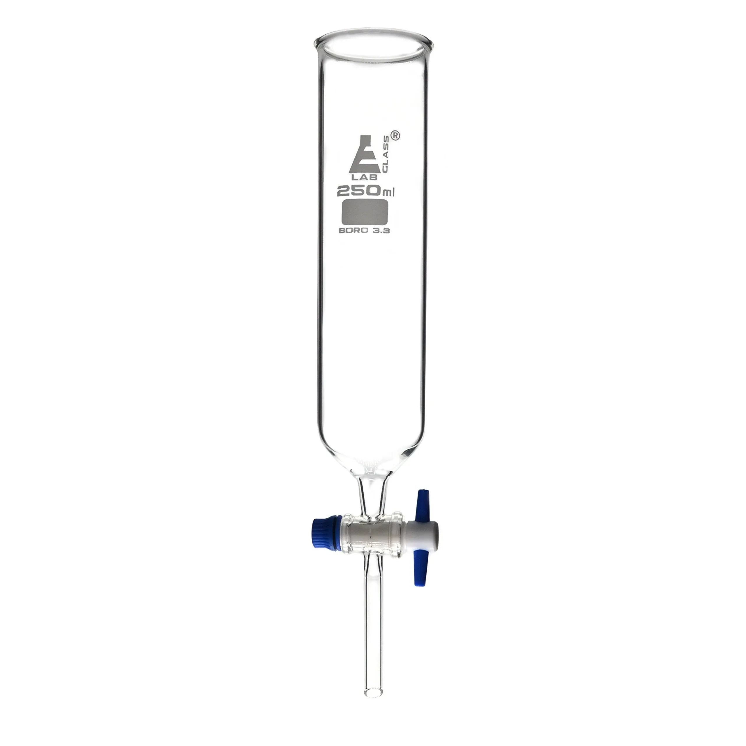 EISCO Dropping Funnel, 250ml - PTFE Key Stopcock, Open Top, Cylindrical - Ungraduated - Borosilicate Glass