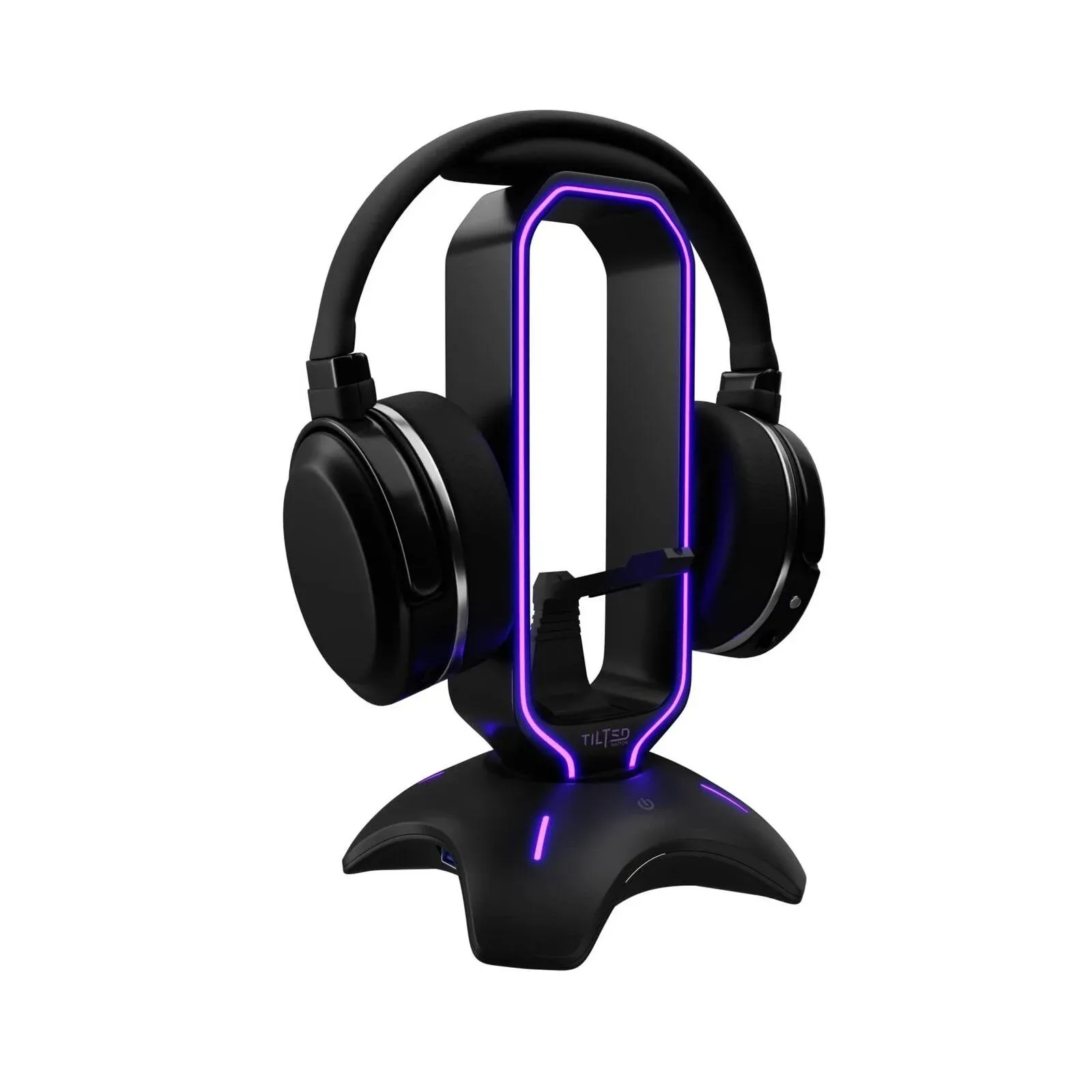 Macally Tilted Nation RGB Headset Stand and Gaming Headphone Display with Mouse Bungee Cord Holder with USB 3.0 HUB for Wired or Wireless Headsets for Xbox, PS4, PC