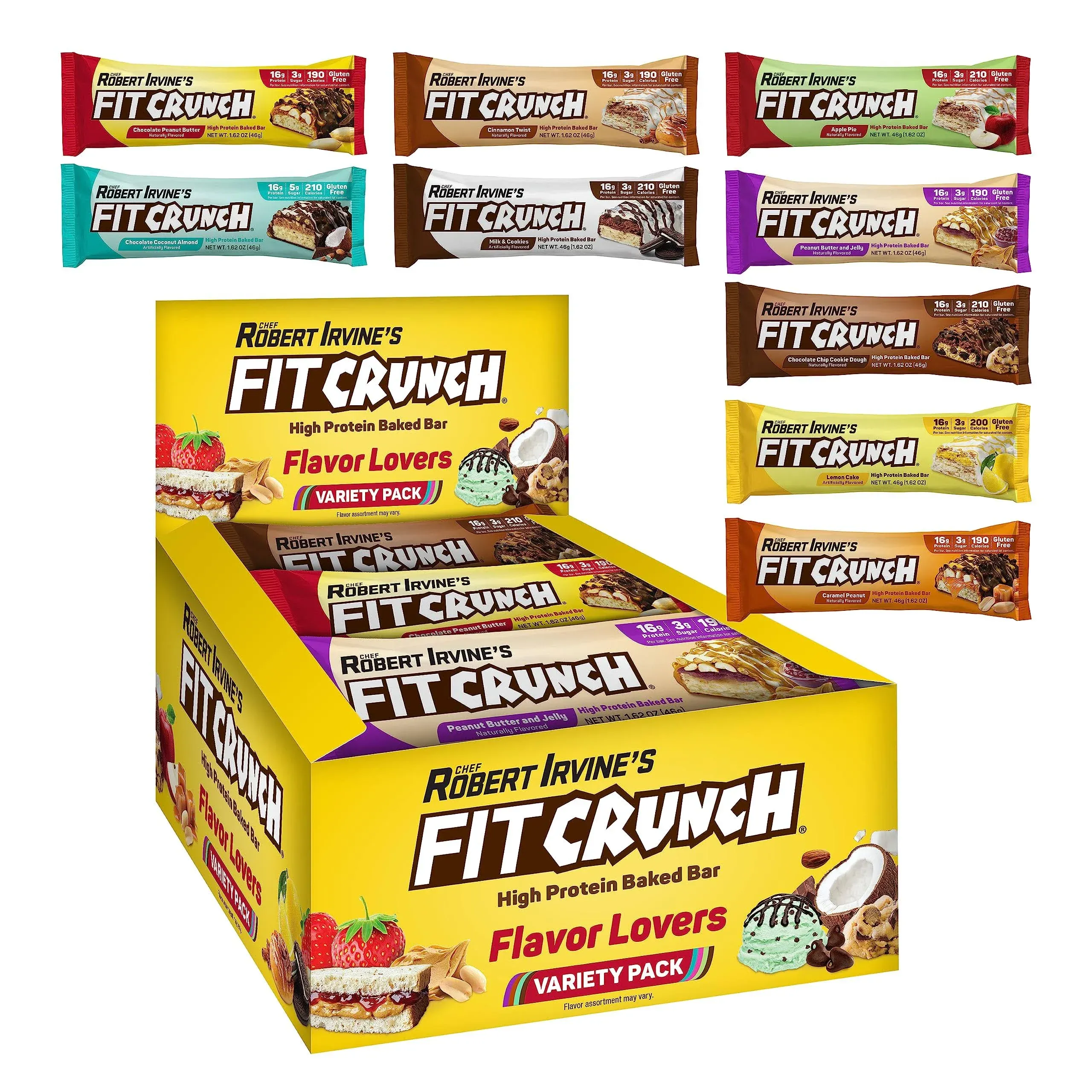 Fitcrunch Snack Size Protein Bars, Designed by Robert Irvine, World’s Only 6-Layer Baked Bar, Just 3G of Sugar & Soft Cake Core (Flavor Lovers)