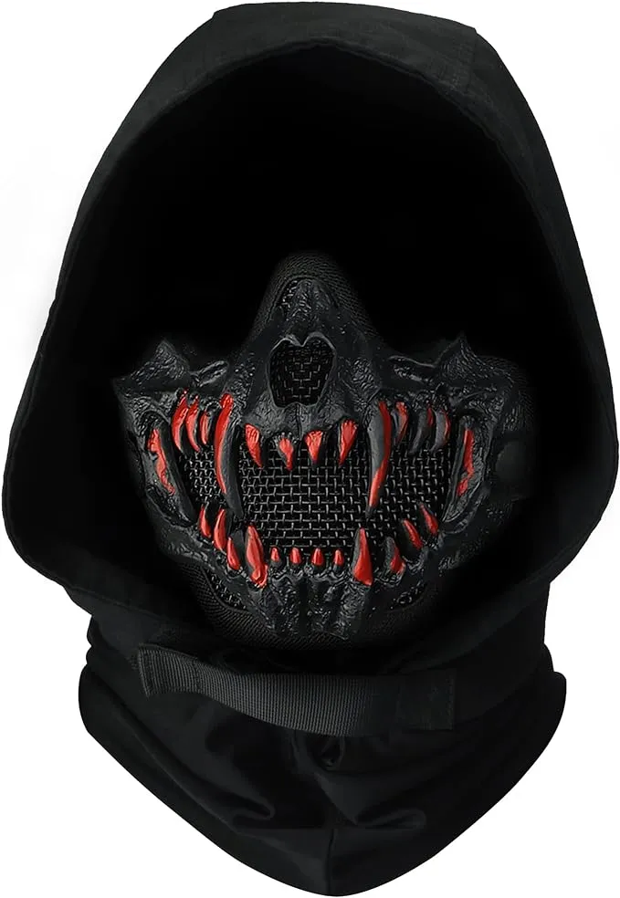 Guayma Airsoft Half Face Skull Oni Masks Tactical Mesh Samurai Mask for Halloween Cosplay Paintball CS Hunting Gear