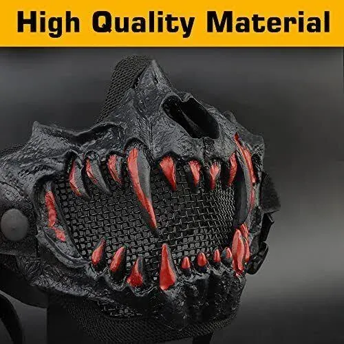 Guayma Airsoft Half Face Skull Masks Tactical Face Protection Mesh Mask for Halloween Cosplay Paintball CS Games,White