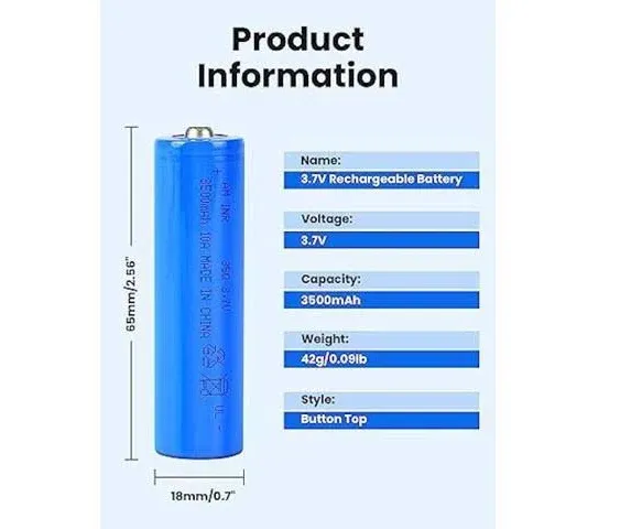Amityke 3.7 Volt Rechargeable Battery 2Pack 3500mAh Button Top Battery High Power ...