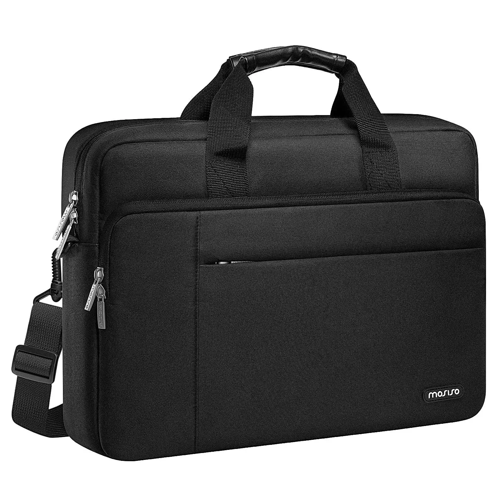 MOSISO Laptop Bag Compatible with MacBook Air 15 M2 A2941 2023/Pro 16 2023-2019 A2780 A2485 A2141,15-15.6 inch Notebook, Polyester Work Business Thicken Multifunctional Briefcase with Belt, Black