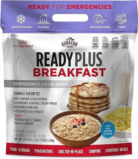 Augason Farms READY PLUS Breakfast Emergency Food Supply | 30-Year Shelf Life