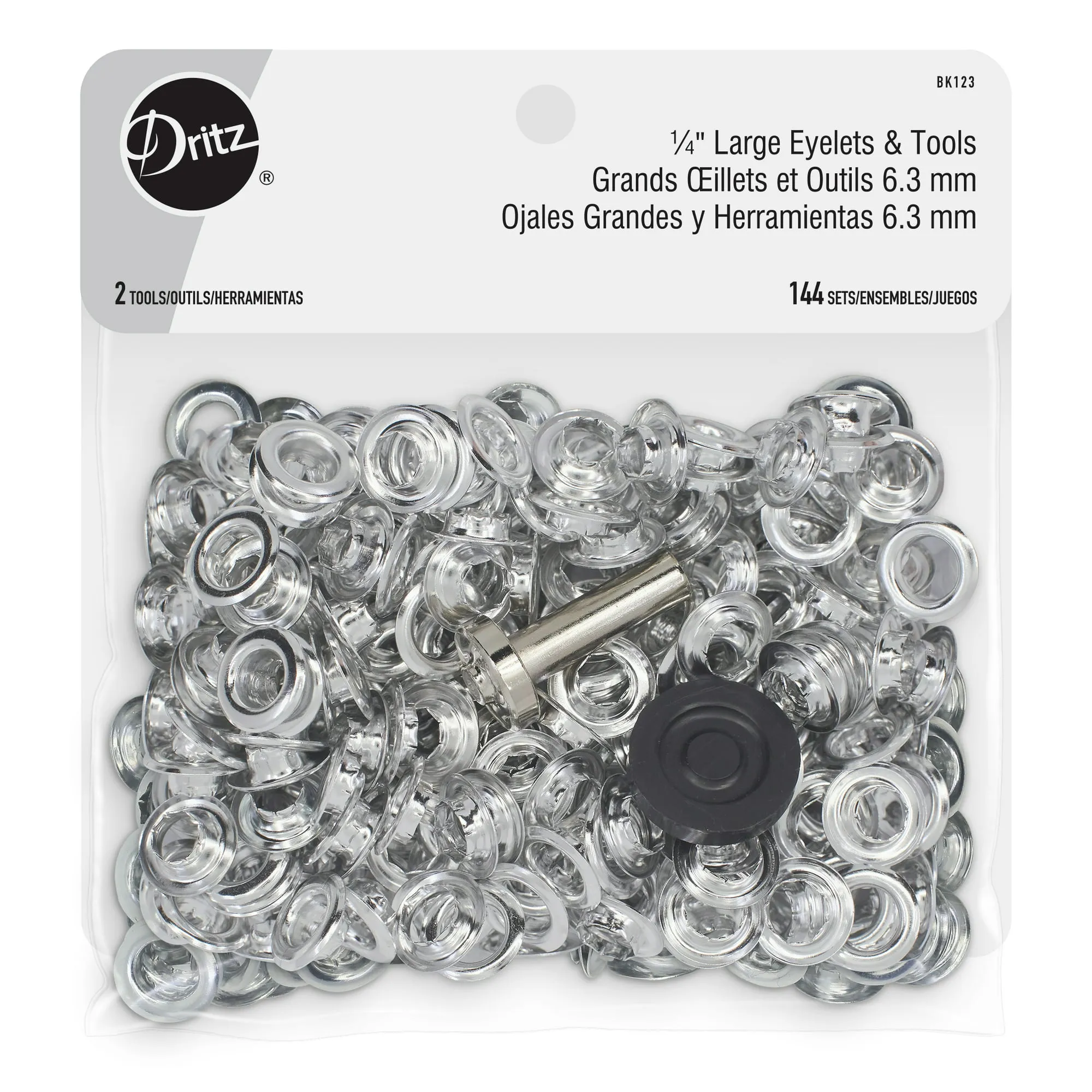 Dritz 1/4" Large Eyelets & Tools, 144 Sets, Nickel