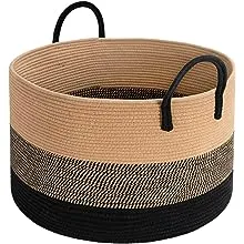 INDRESSME XXXLarge Woven Rope Basket 21" x 14" Blanket Storage Basket with Long Handles Decorative Clothes Hamper Basket Extra Large Baskets for Blankets Pillows