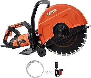 VEVOR Electric Concrete Saw, 16 in, 3200 W 15 A Motor Circular Saw Cutter with Max. 6 in Adjustable Cutting Depth, Wet Disk Saw Cutter Includes Water Line, Pump and Blade, for Stone, Brick