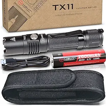 NP NIGHT PROVISION TX11 Tactical Flashlight with Duty Belt Holster & USB Rechargeable Battery Luminus 1600 Lumens LED for Police Security Military Grade Brightest Tac Flashlights