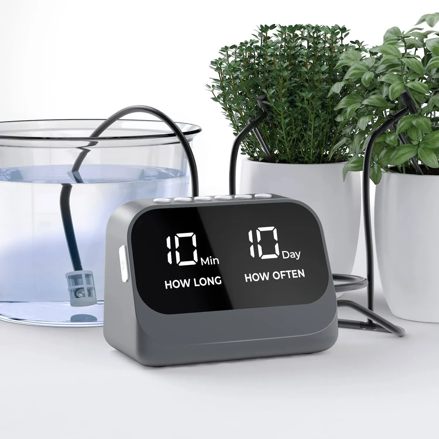 Riego automático para plantas en maceta, riego de plantas con temporizador programable inteligente, pantalla LED impermeable y batería de gran capacidad, distribución precisa del agua(JHQ-GY-1)