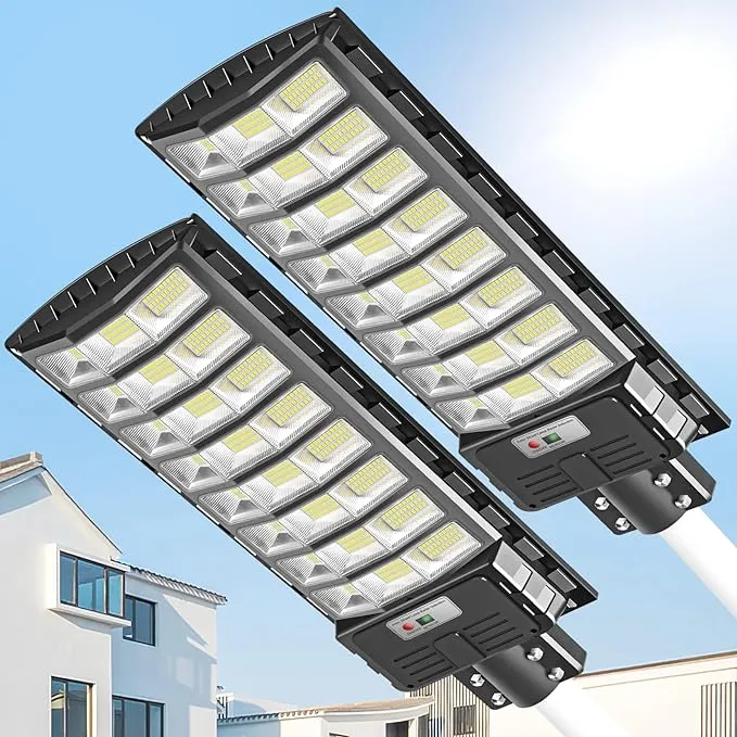 BUYTHA Solar Street Lights Outdoor, Commercial Parking Lot Light 6500K Dusk to Dawn Super Bright Led Street Lighting Solar Powered with Motion Sensor for Basketball Court, Road, Playground 2Pack