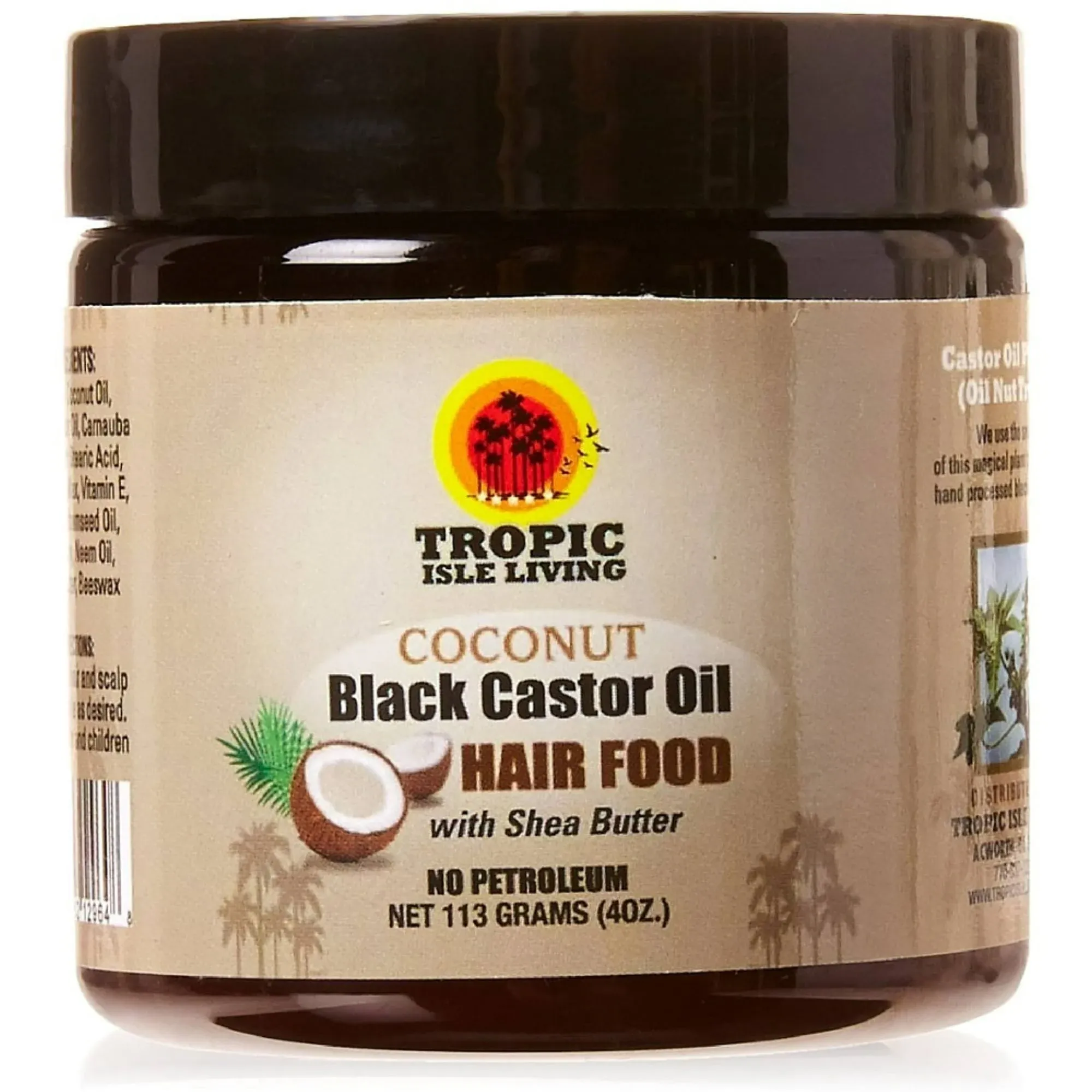 Tropic Isle Living Coconut Jamaican Black Castor Oil Hair Food 4 oz