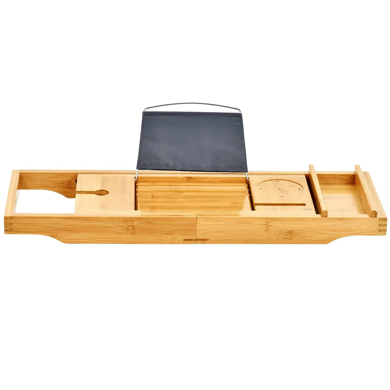 ToiletTree Products Bamboo Bathtub Caddy with Extending Sides and Adjustable Book Holder (Deluxe) - 34.5 x 12 x 4