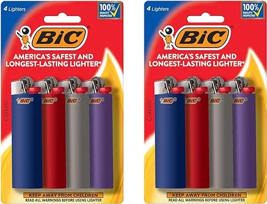 BIC Classic Maxi Pocket Lighter, Safe and Reliable, Assorted Colors, 8-Pack (Colors and Packaging May Vary)