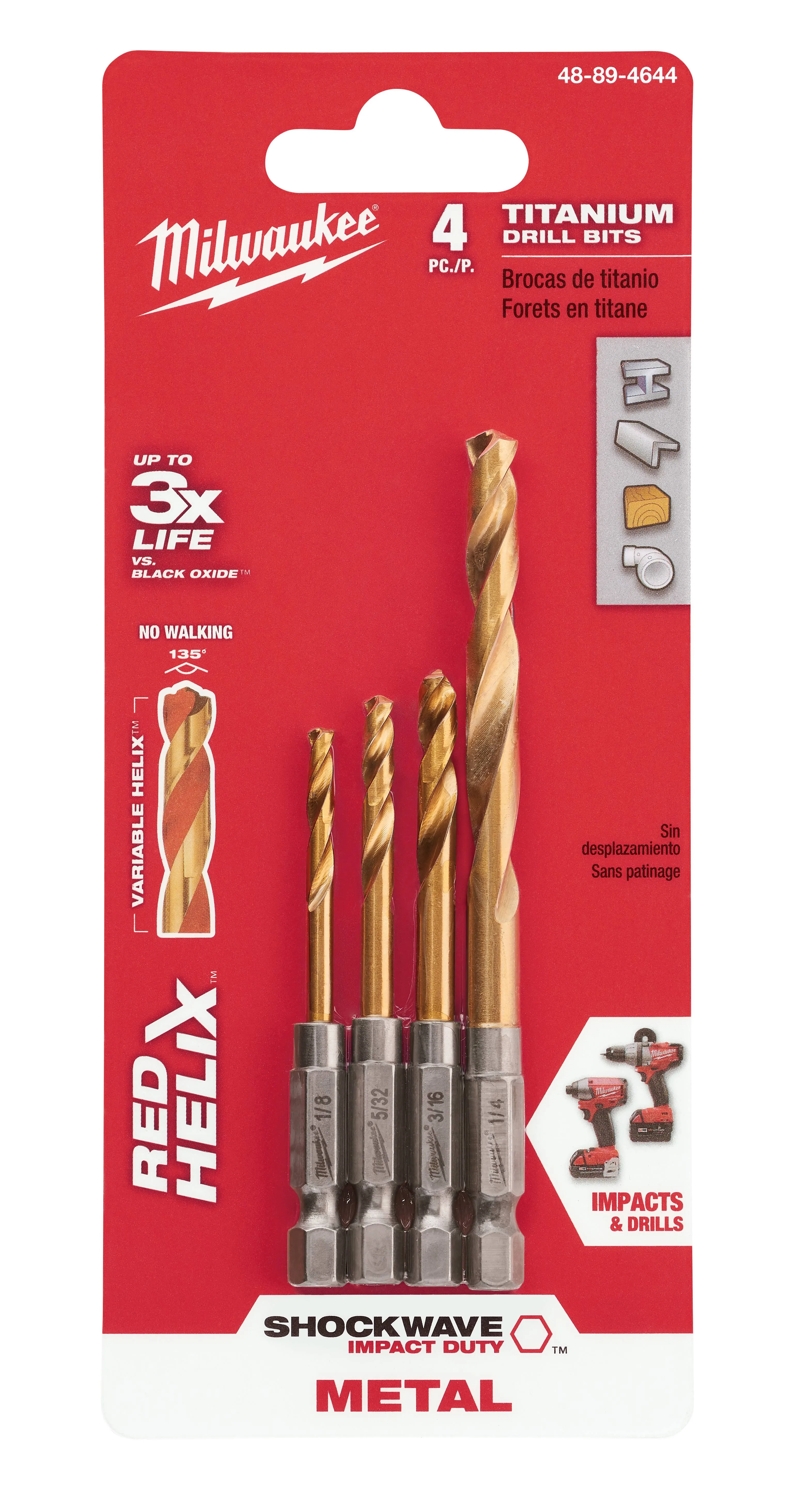 Milwaukee 48-89-4644 4 Piece Shockwave Hex Drill Bit Set