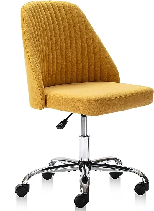MCQ Office Desk Chair, Modern Cute Rolling Vanity Swivel Task Chairs with Wheels, Comfortable Back Seat Armless for Home, Bedrooms, Office, Study, Student, Adults, Make-up, Dressing Room, Yellow