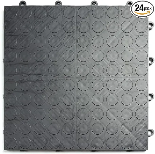 Big Floors GarageDeck Coin Pattern, Durable Copolymer Interlocking Modular Non-Slip Garage Flooring Tile (24 Pack), Graphite