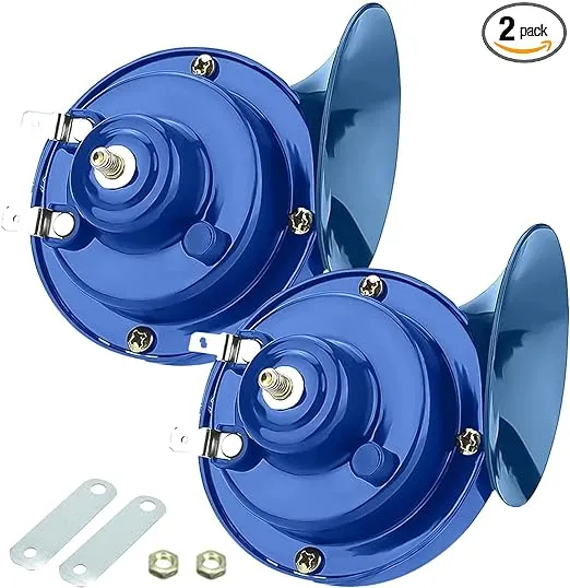 Pack-2 300DB Super Loud Train Horn, 12V Security Alarm Waterproof Speaker, Car Air Electric Snail Double Horn Replacement Kit, Fits for Most Cars Motorcycle, Truck, Bike (Blue)