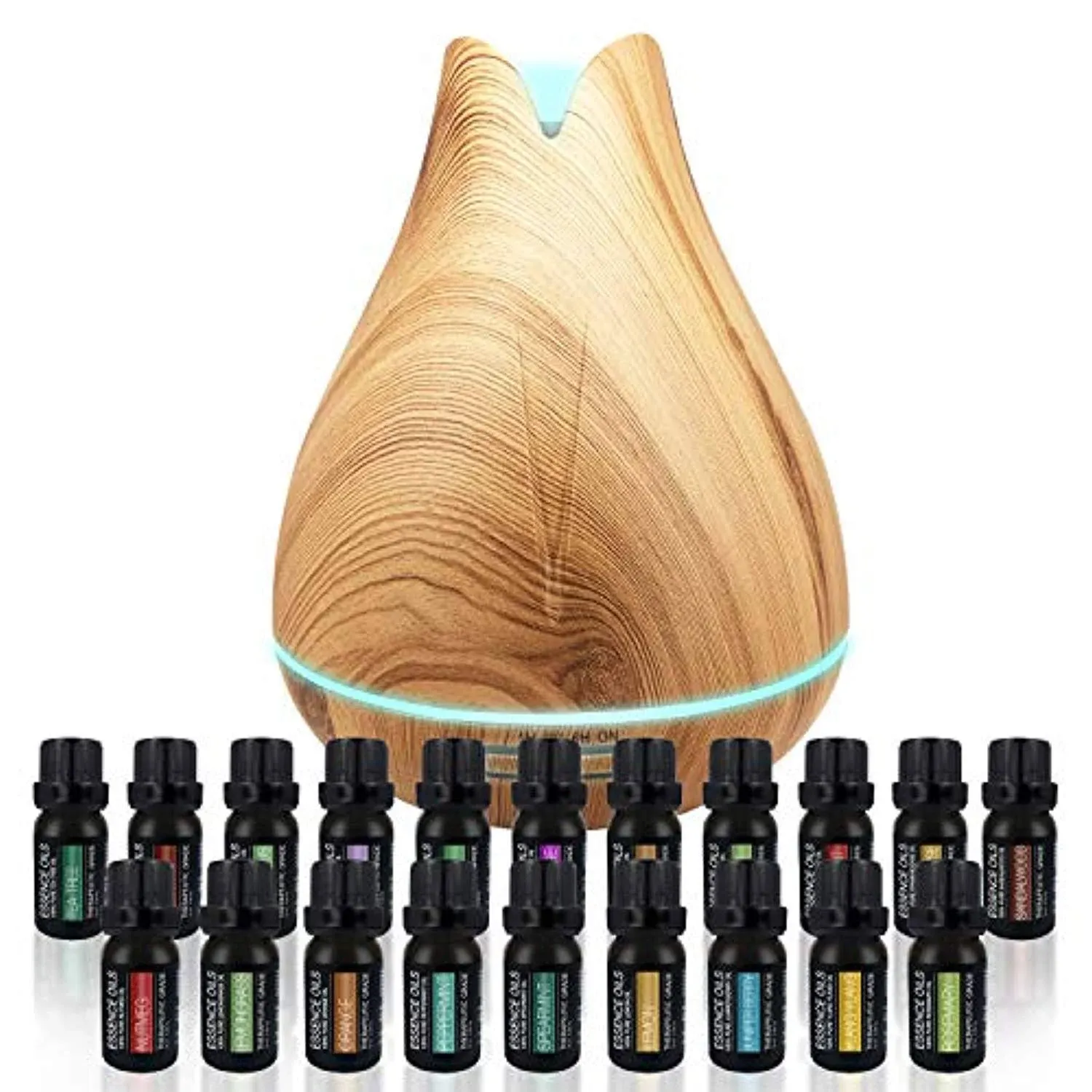 Aromatherapy Essential Oil Diffuser Gift Set with 20 Oils and Rotating Display Stand - 400ml Ultrasonic Diffuser with 20 Essential Plant Oils - 4 Timer & 7 Ambient Light Settings