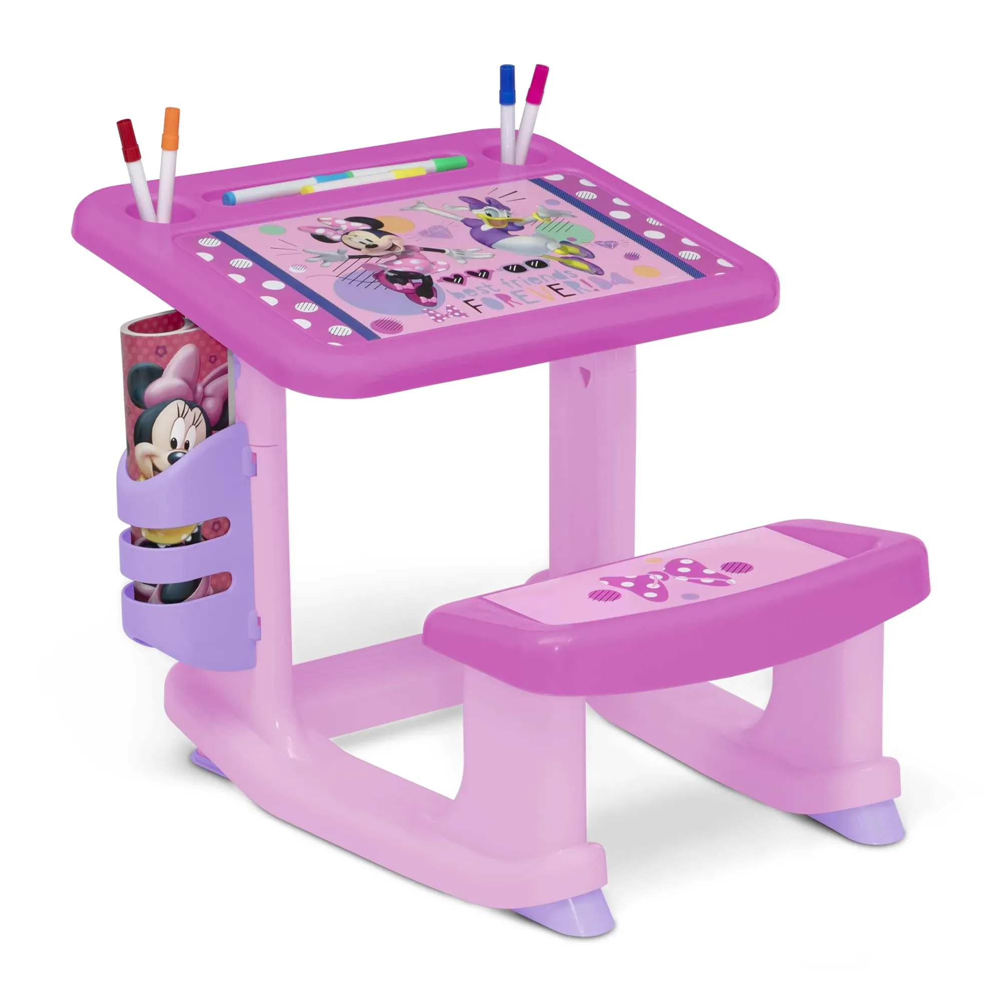 Disney Minnie Mouse Draw and Play Desk by Delta Children Includes 10 Markers and Coloring Book, Pink