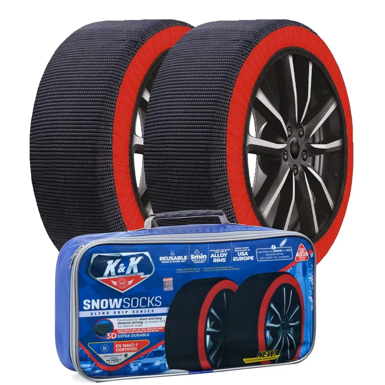 K&K Automotive Snow Socks for Tires Pro Series Ultimate Grip Chain Alternative L