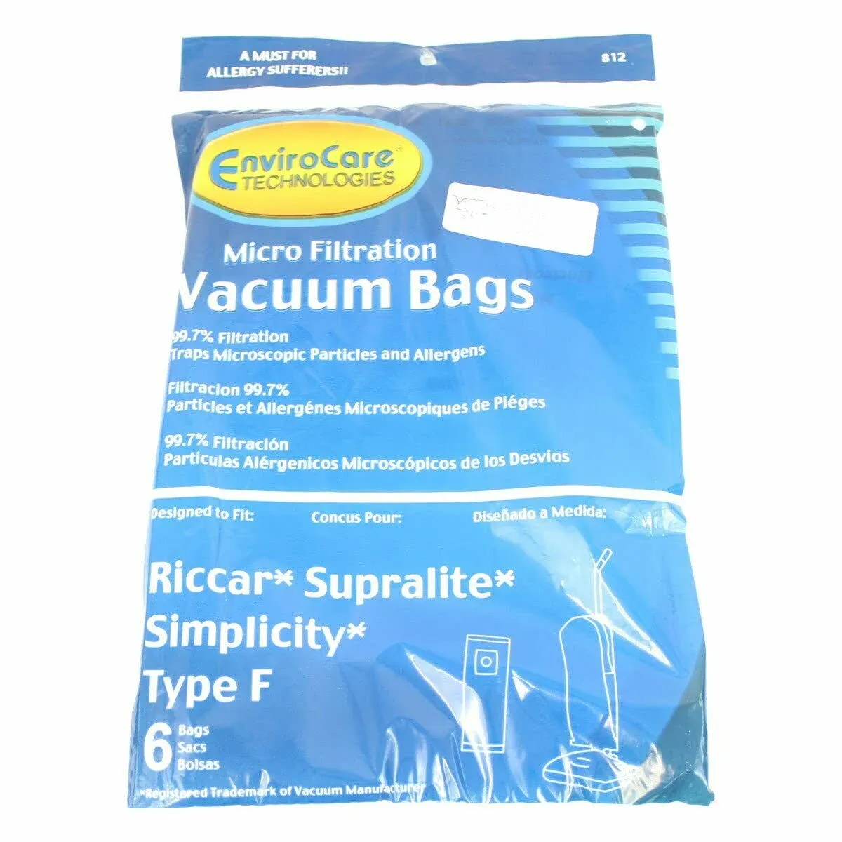 Riccar Supralite / Simplicity Type F Vacuum Bags- 6 Pack