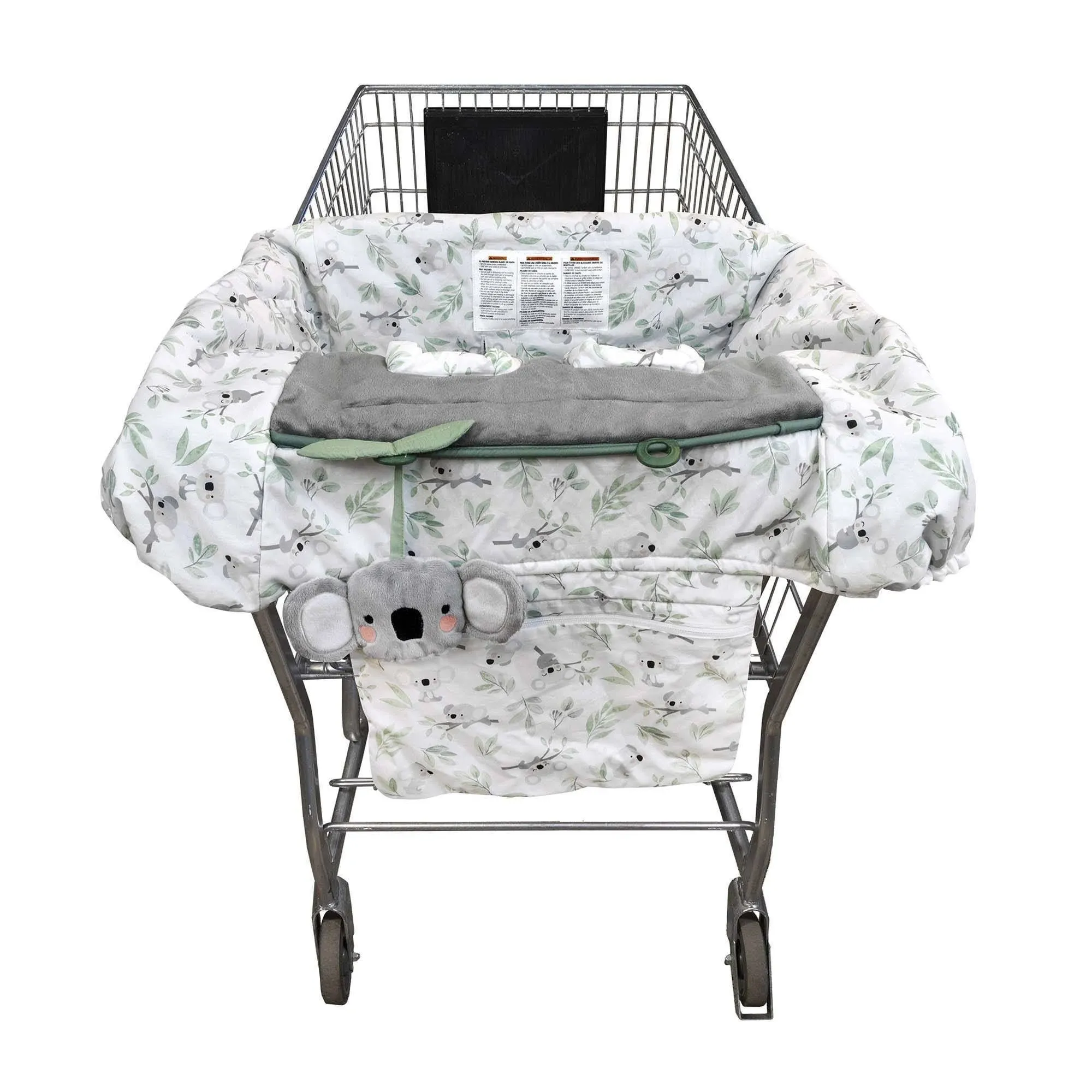 Boppy Preferred Shopping Cart and High Chair Cover with Storage Pouch, Gray Green Koalas with Changeable SlideLine Toy, Plush Minky Seat, 2-point Safety Belt, Wipeable & Machine Washable, 6-48 months