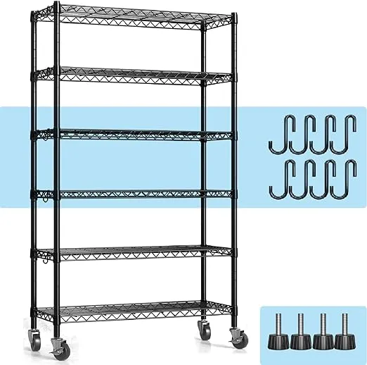 Wire Shelving Unit with Wheels, 6-tier Metal Shelving with Adjustable Storage Shelves Freestanding Sturdy Metal Wire Storage Shelf Organizer Rack for Pantry Garage Kitchen, 36"W x 14"D x 75"H
