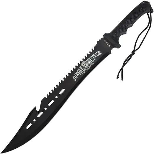 Black Legion Jungle Hunter Machete with Nylon Sheath and Lanyard Cord | Stainless Steel Blade | Sawback Blade Spine | Non-Reflective Black Coating | ABS Handle | Hacking and Chopping Tool | 25" Length