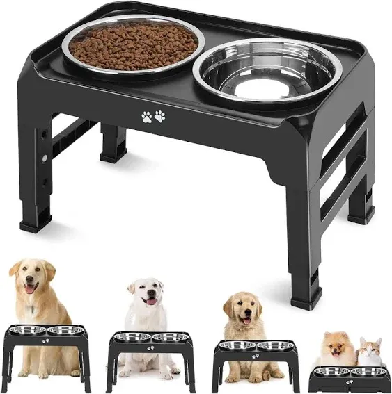 Elevated Dog Bowls, 4 Height Adjustable Raised Dog Bowl Stand With 2