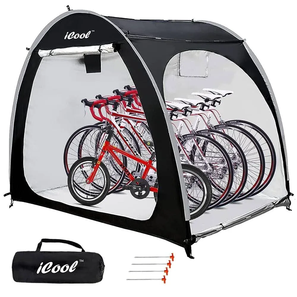 Outdoor Bike Covers Storage Shed Tent, 210D Oxford Foldable Waterproof Bicycle Shed for Bikes, Garden Tools, Lawn Mover (Black/2 Bike)